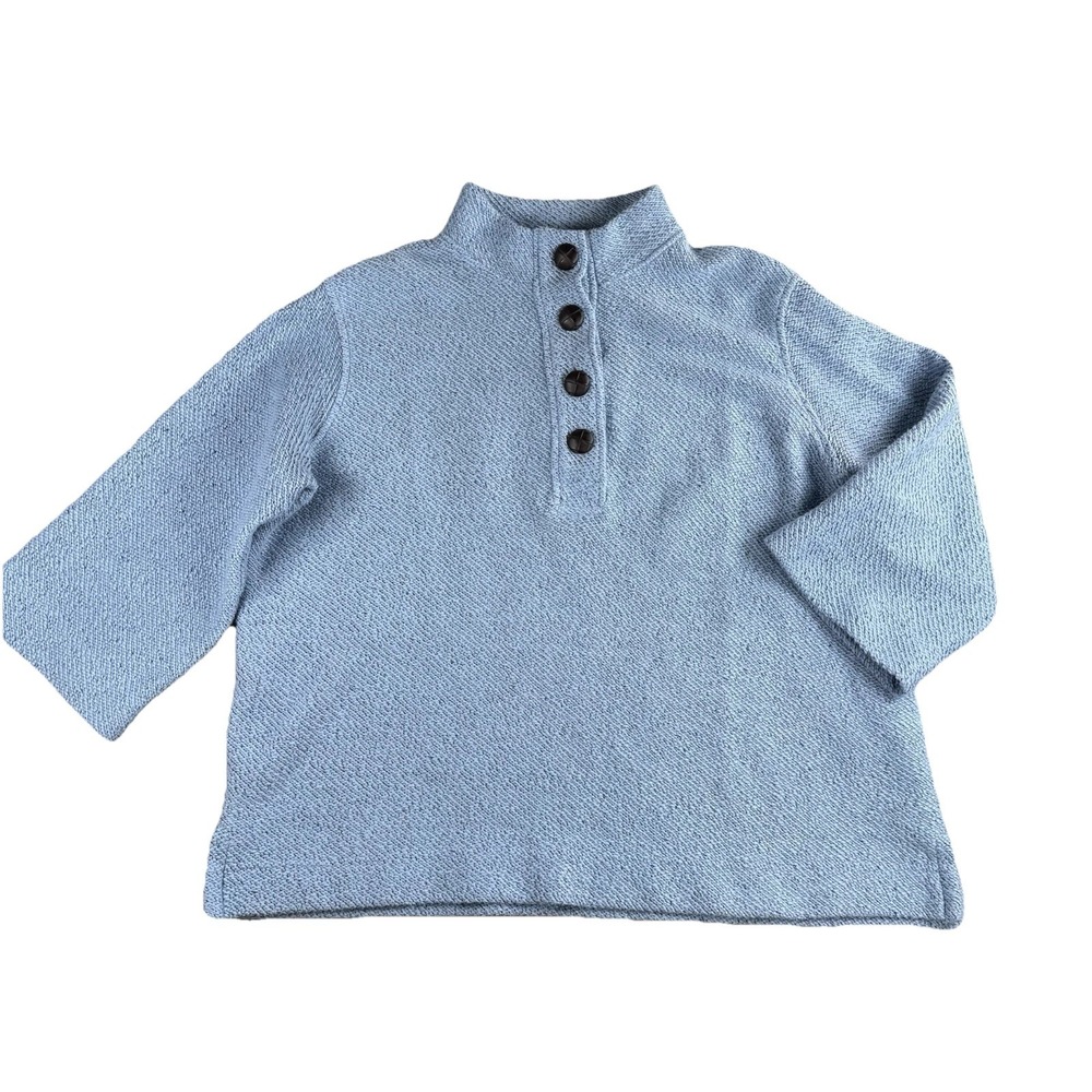 Soft Surroundings Sweater Womens L PETITE Blue Popover 3/4 Sleeve Chunky Boxy‎